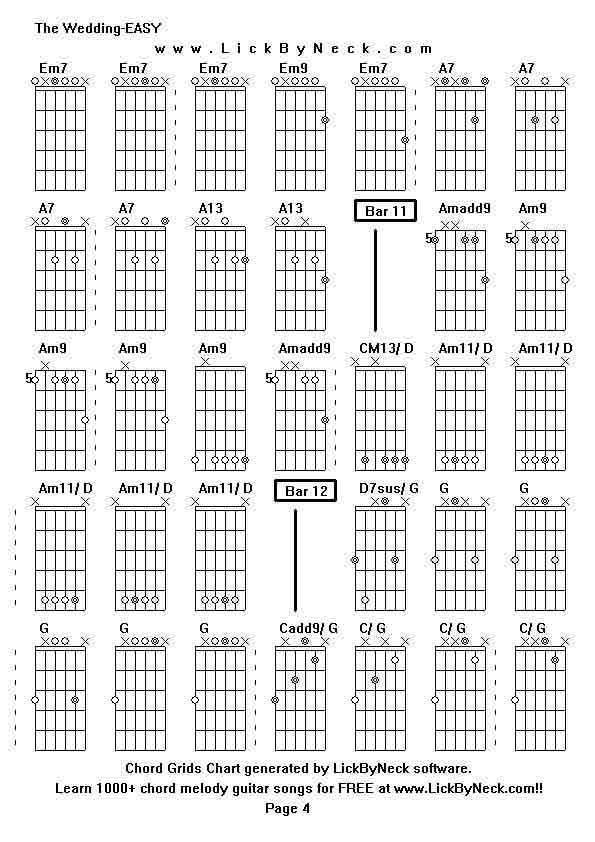 Chord Grids Chart of chord melody fingerstyle guitar song-The Wedding-EASY,generated by LickByNeck software.